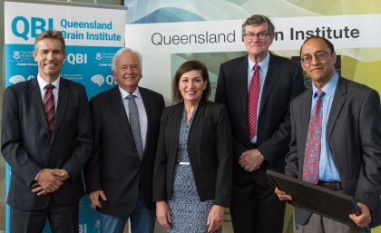 (L-R) UQ VC Peter Høj, Professor Perry Bartlett, The Honorable Leeanne Enoch MP, Emeritus Professor Andrew Boyd, Professor Pankaj Sah